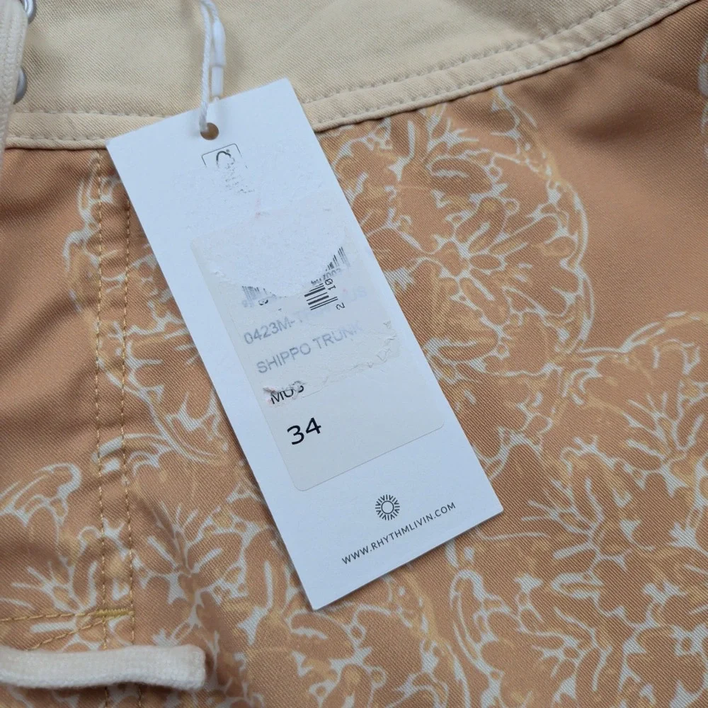 NEW Rhythm Shippo Trunk Mens 34 Board Shorts Peach Medallion Print Swim Trunks